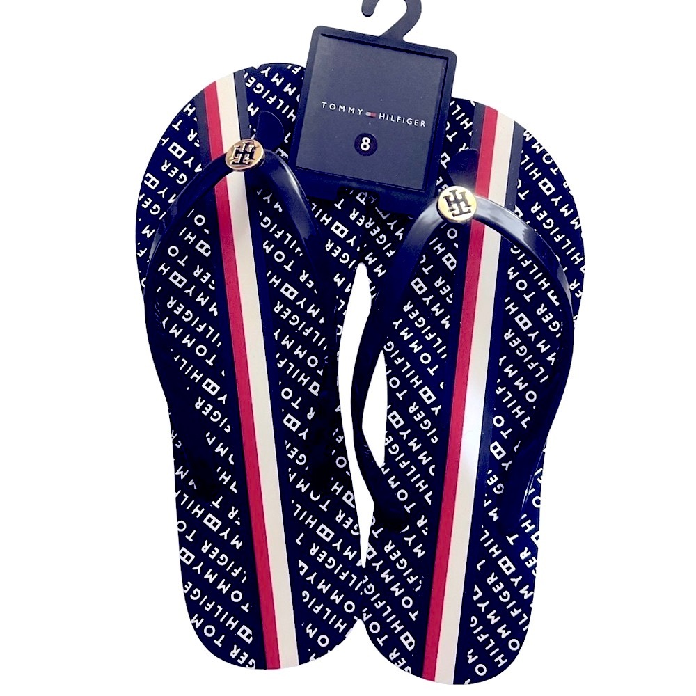NWT TOMMY HILFIGER NAVY BLUE SANDALS FLIP FLOPS SIZE 8